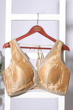 Beige Tussar Silk Zari And Sequins Embroidered Readymade Blouse
