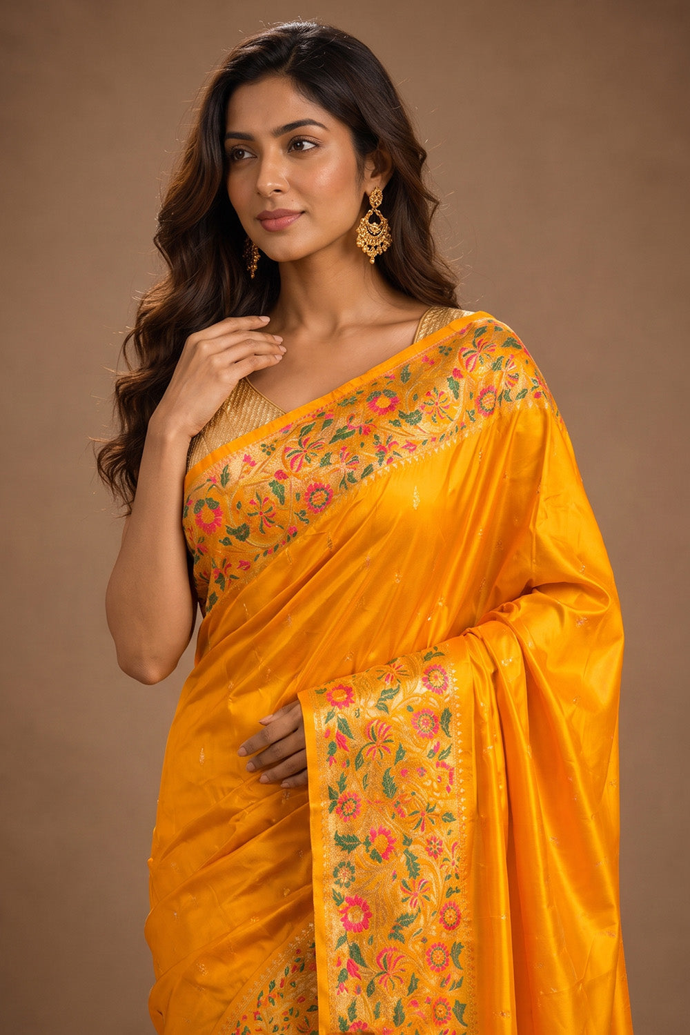 Mustard Mulberry Silk Paithani Work Saree