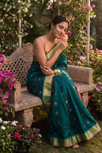 Teal Cotton Silk Zari Work Saree
