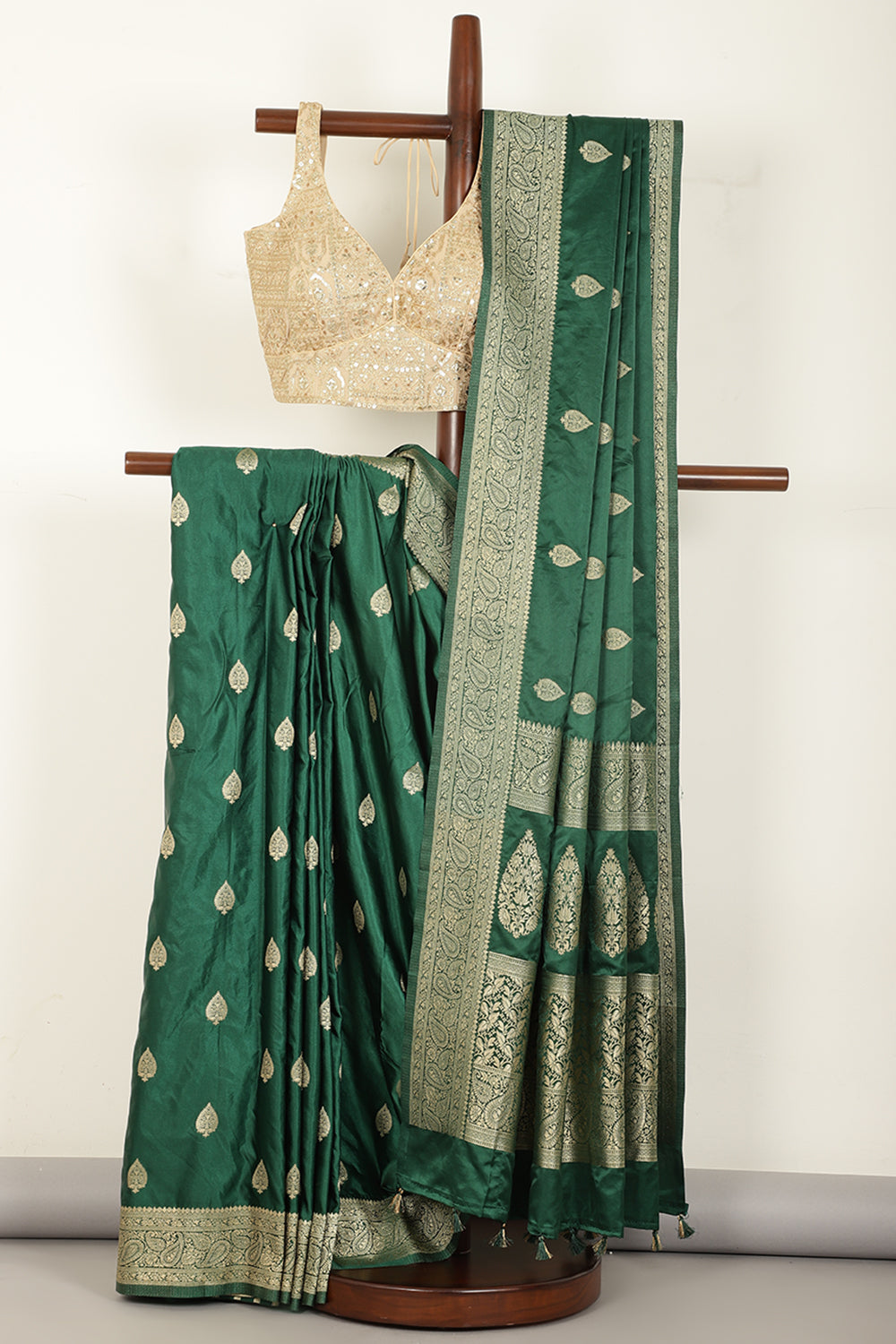 Bottle Green Color South Silk Zari Woven Saree