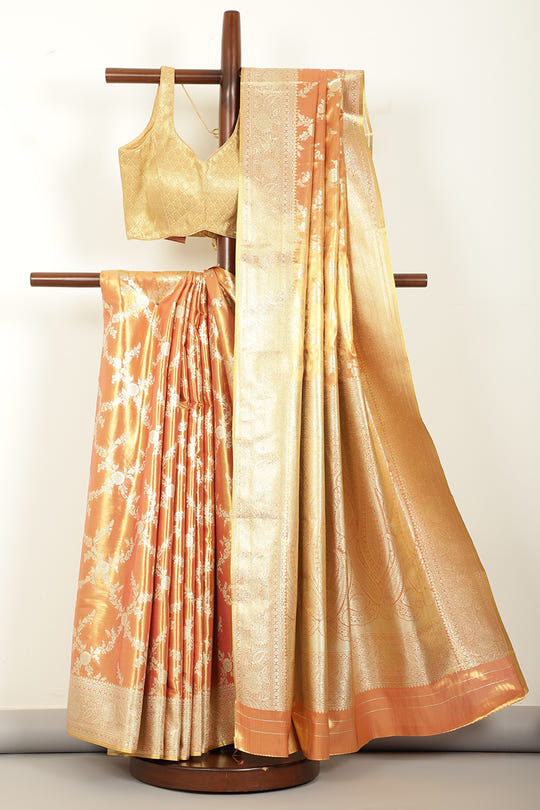 Rani & Gold Dual Toned Silk Woven Banarsi Saree