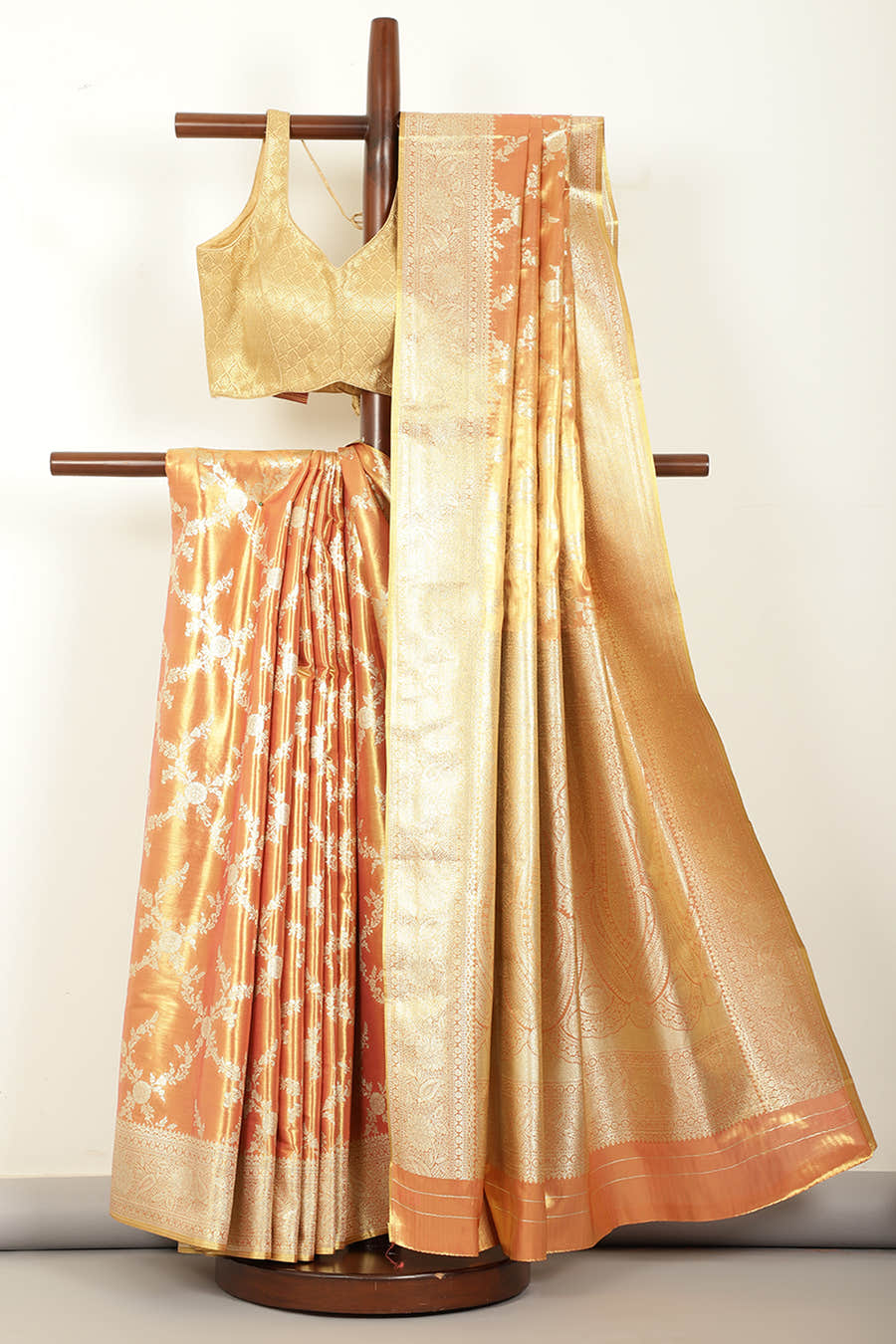Rani & Gold Dual Toned Silk Woven Banarsi Saree