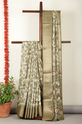 Sage Green Floral Printed Cotton Silk Saree