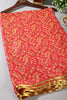 Dark Coral Color Chiffon Floral Zari Border Printed Saree