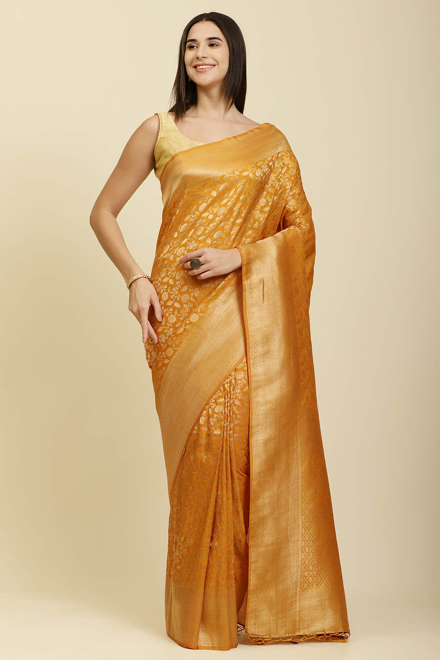 Mustard Lightweight Banarasi Silk Weaving Saree