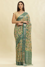 Sea Green & Beige Cotton Silk Floral Boota Printed Saree
