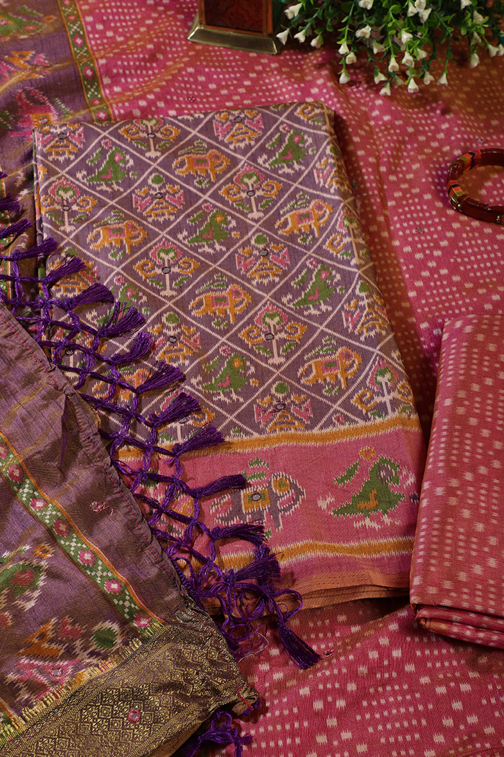Mauve Crepe Silk Woven Embroidered Unstitched Suit Fabric