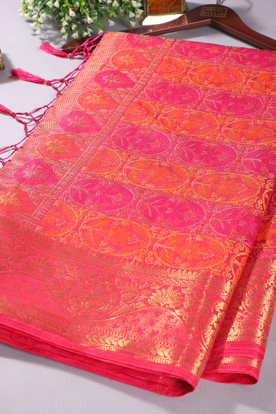 Watermelon Colour Tussar Woven Silk Saree (Copy)