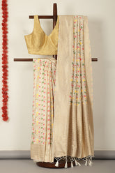 Cream Silk Resham & Zari Woven Saree
