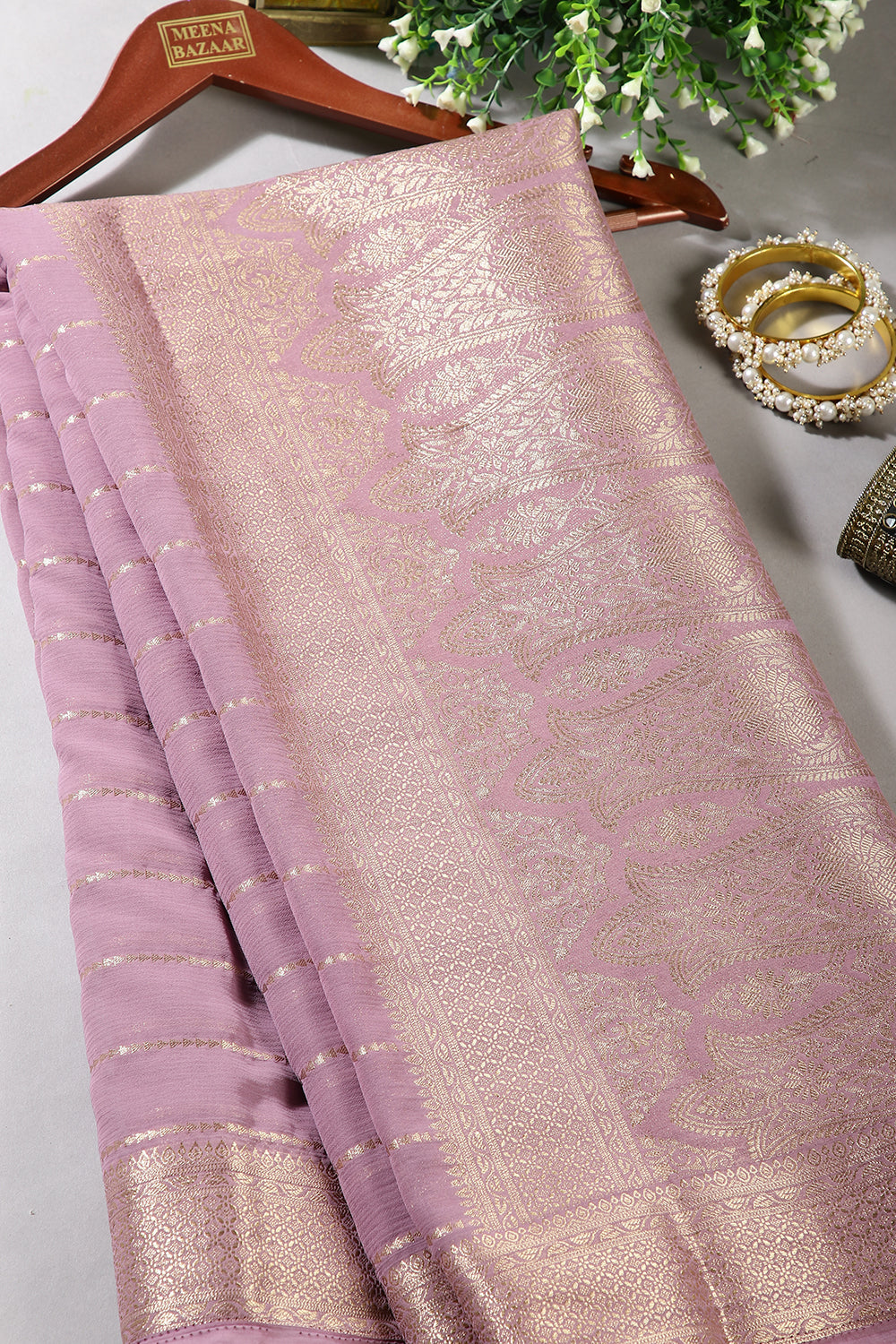 Lavender Color Georgette Saree with Zari Pinstripes
