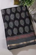Black Cotton Silk Block Printed Saree