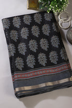 Black Cotton Silk Block Printed Saree