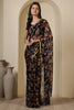Navy Chiffon Floral Zari Border & Floral Printed Saree