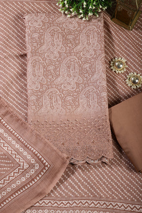 Peach Color Chanderi Cotton Floral Printed Unstitched Suit Material