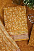Mustard Warli Print Cotton Unstitched Suit Material