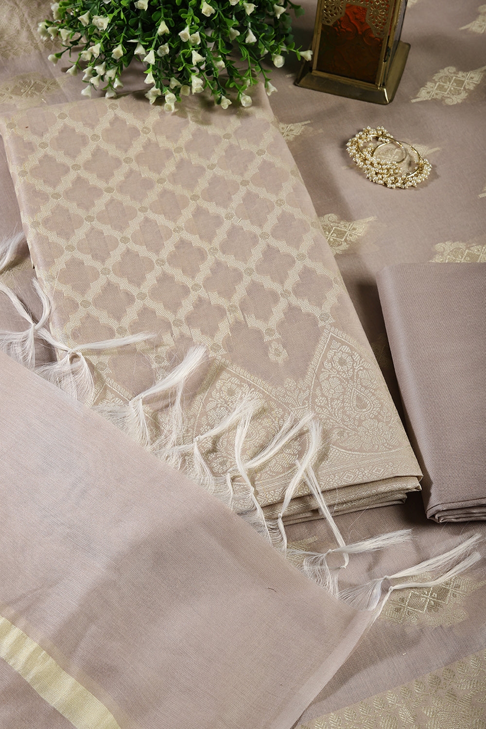 Light Mauve Color Chanderi Cotton Woven Unstitched Suit Fabric