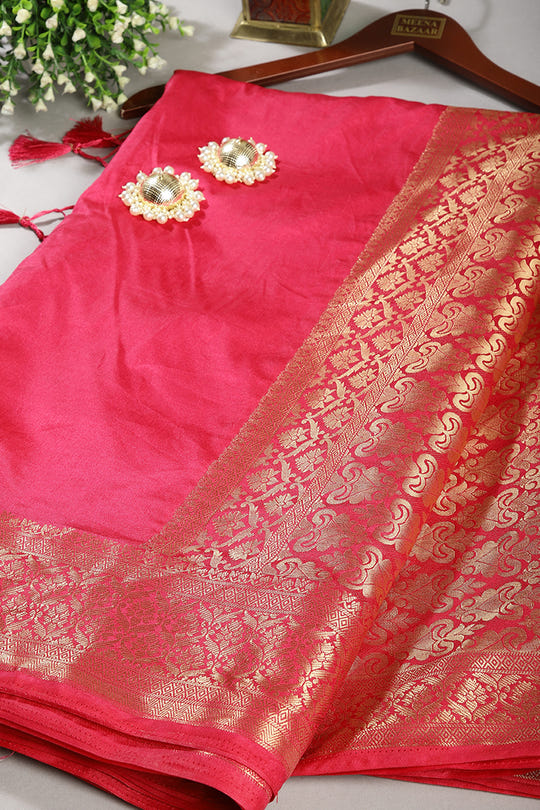 Magenta Pink Color Woven Silk Saree