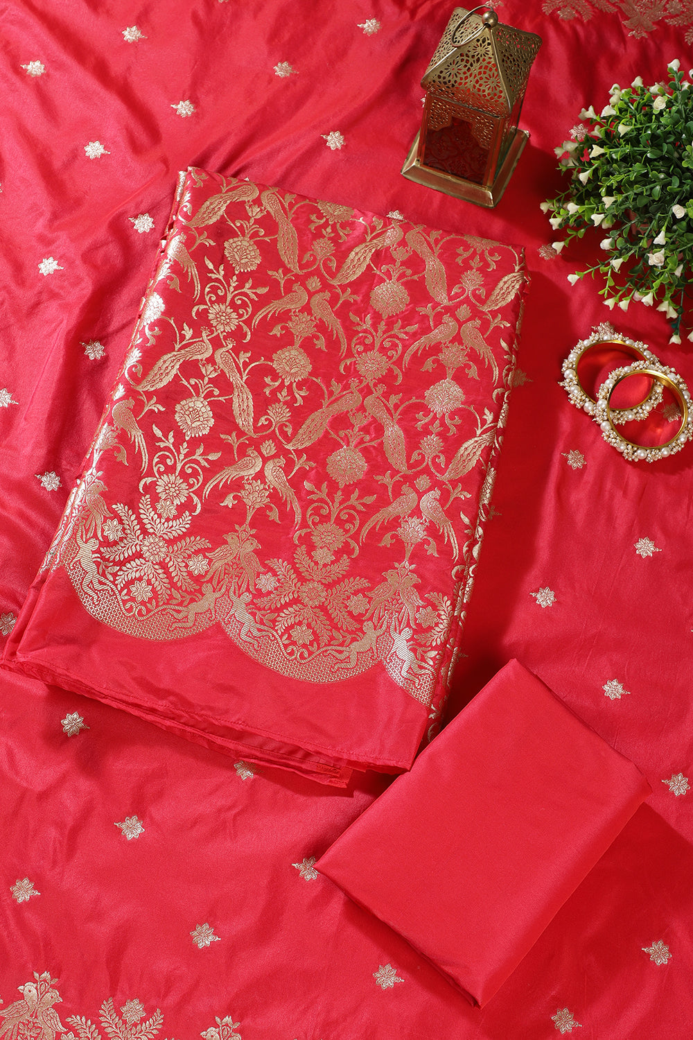 Valentin Red Banarsi Silk Zari Woven Unstitched Suit