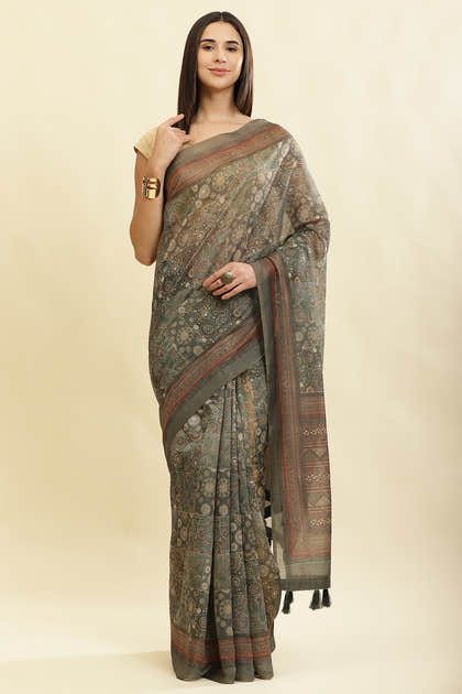 Sage Green Cotton Silk Printed Saree