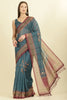 Blue Organza Cotton Bandhani Block Printed Saree