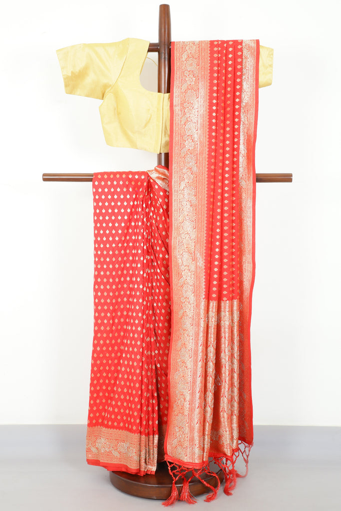 Red Silk Zari Woven And Swaroski Work Saree