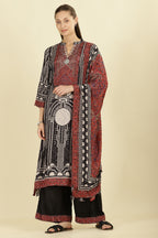 Black Muslin Ajrakh Printed Suit with Palazzo