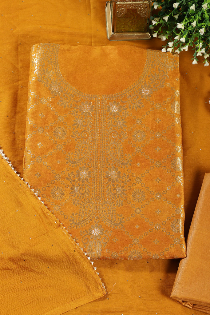 Mustard Silk Banarsi Zari Woven Unstitched Suit Fabric