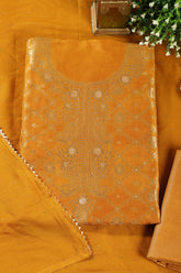 Mustard Silk Banarsi Zari Woven Unstitched Suit Fabric