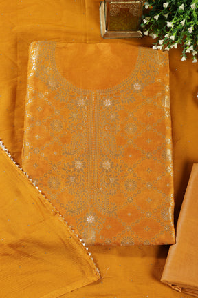 Mustard Silk Banarsi Zari Woven Unstitched Suit Fabric