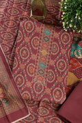 Wine Pashmina Digital Printed Unstitched Suit Material