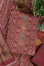 Wine Pashmina Digital Printed Unstitched Suit Material