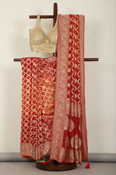 Red Pure Khaddi Georgette Banarasi Saree with Zardozi & Cutdana Handwork
