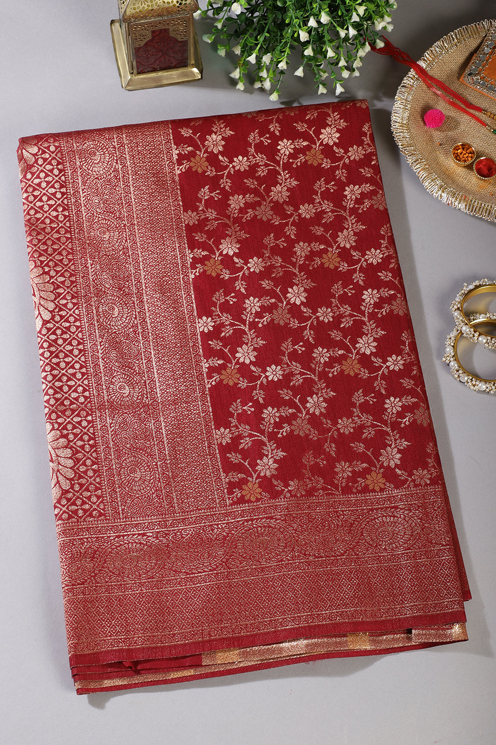 Maroon Floral Zaal Woven Silk Banarasi Saree