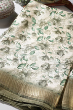 Green & Cream Colour Floral Printed Cotton Silk Saree