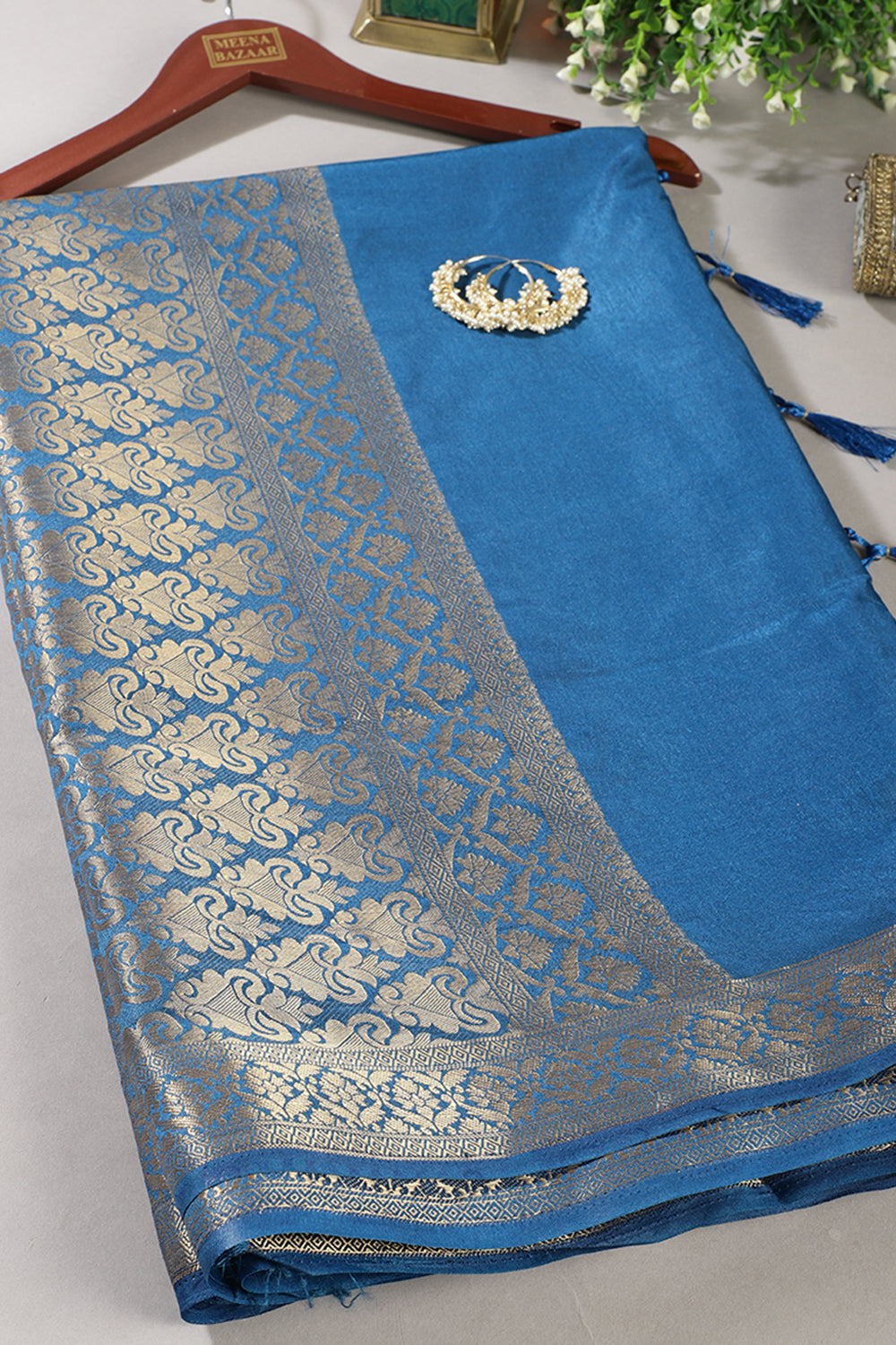 Dark Blue Color Silk Woven Saree