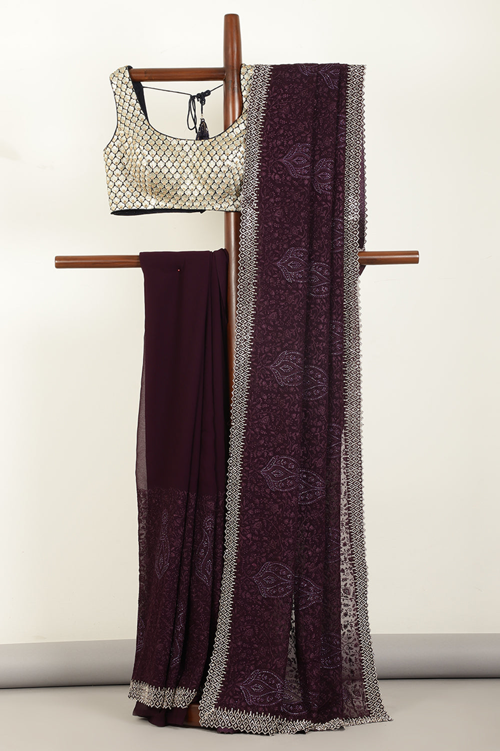 Purple Color Georgette Resham Floral Jal Woven And Swarovski Work Saree