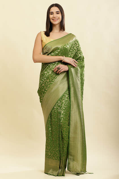Green Lightweight Banarasi Silk Weaving Saree