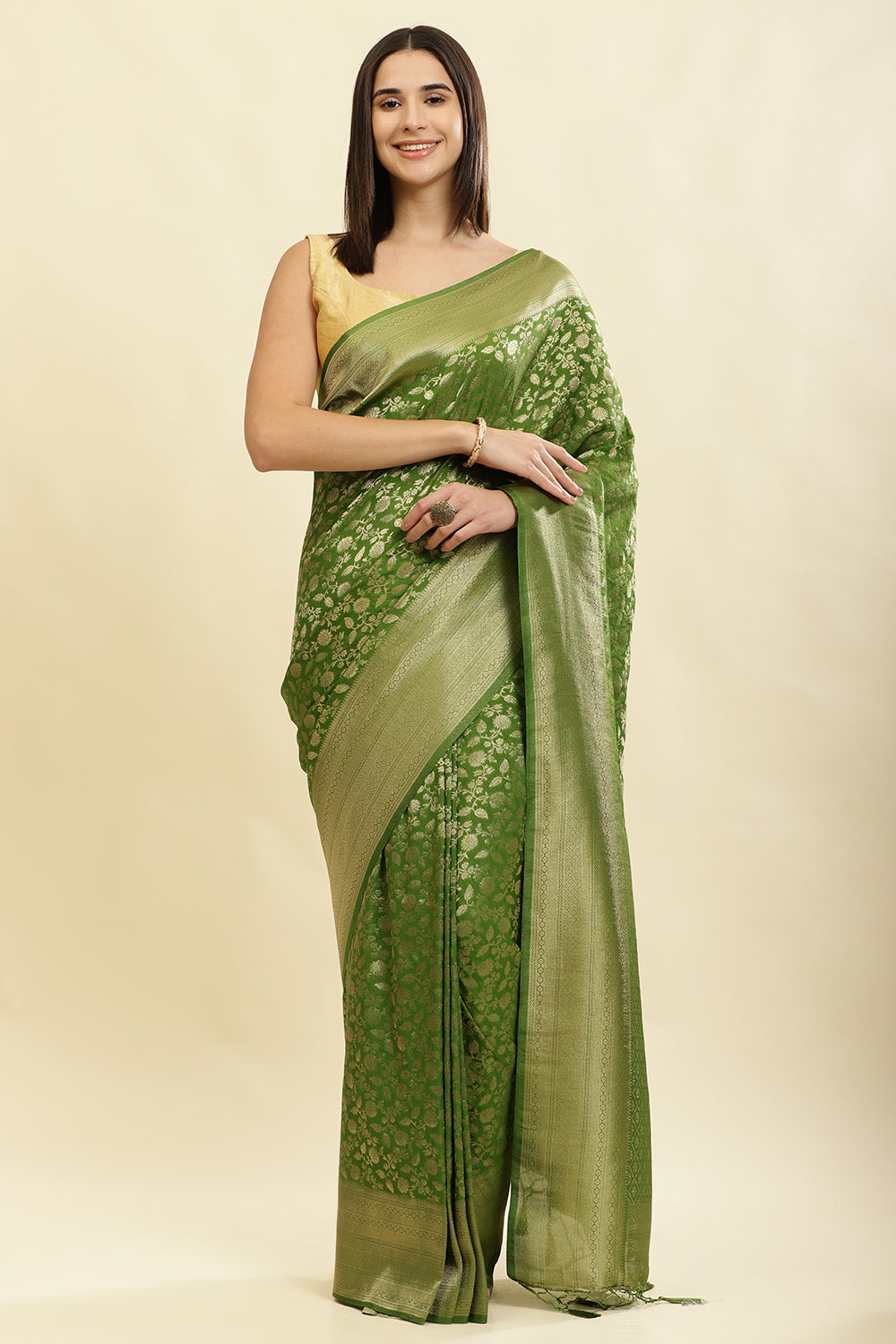 Green Lightweight Banarasi Silk Weaving Saree