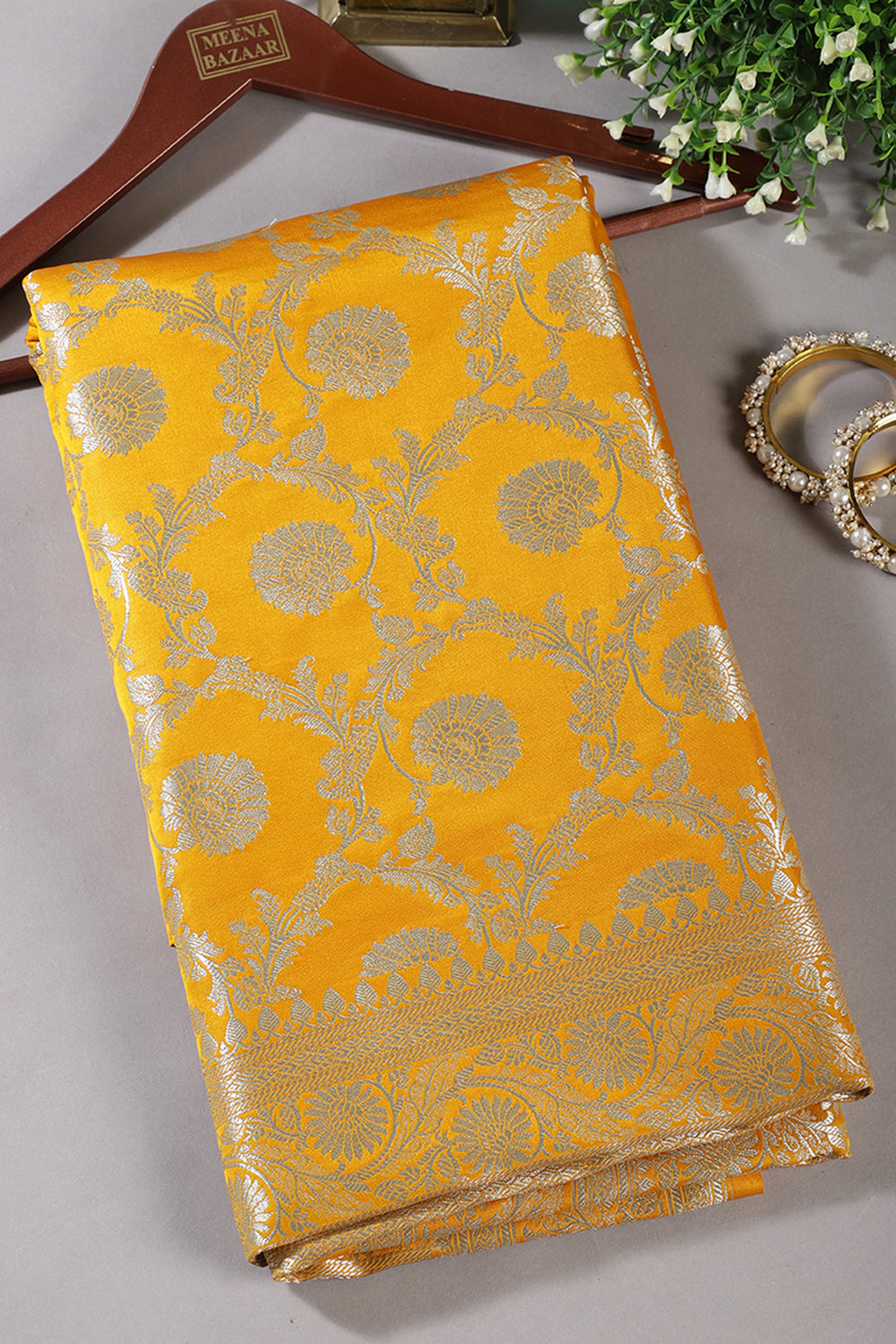 Mustard Zari Woven Banarasi Silk Saree