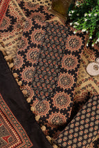 Black Cambric Cotton Printed And Mirror Wrok Unstitched Suit Material