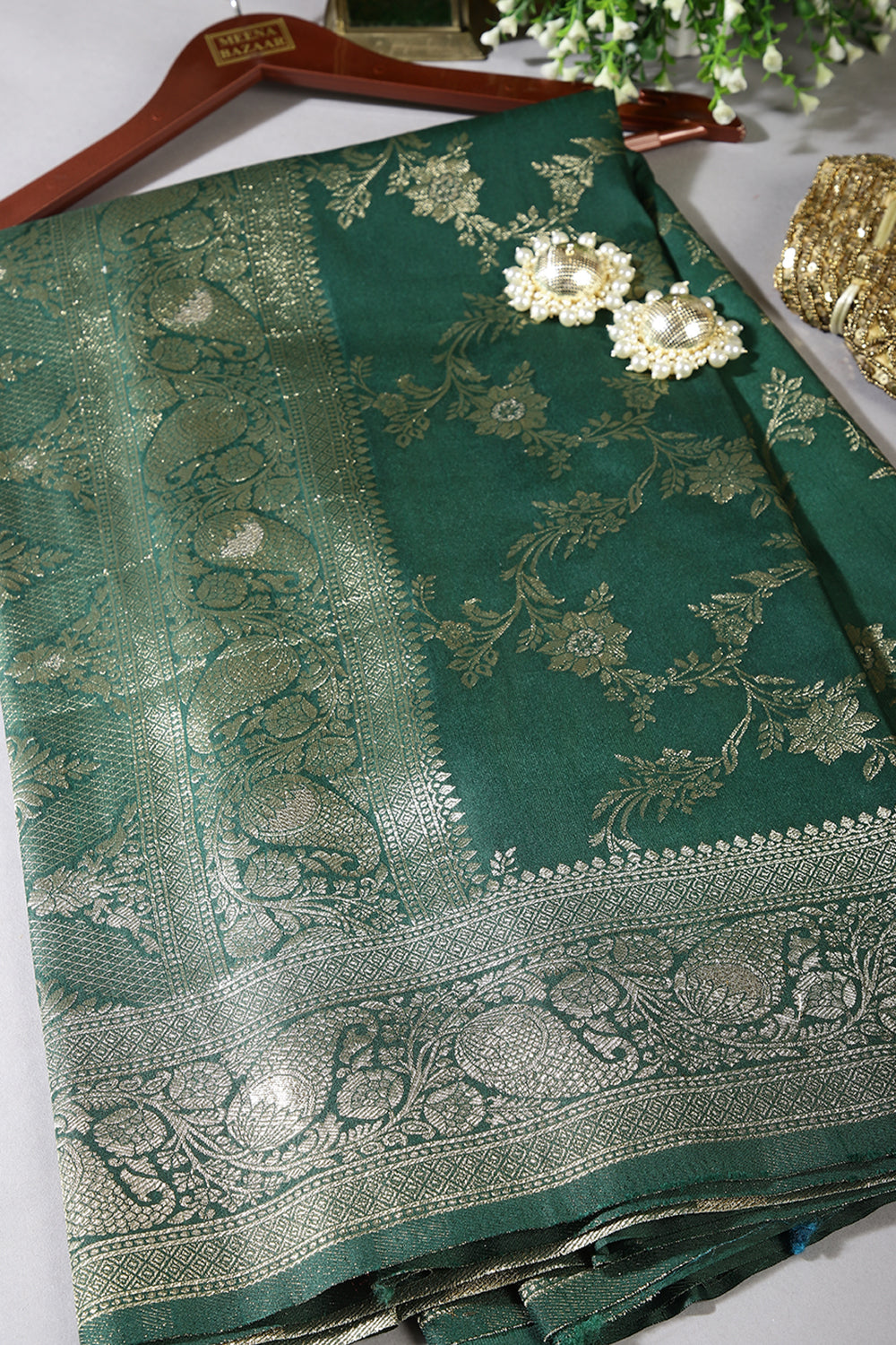 Bottle Green Color Zari Woven South Silk Saree