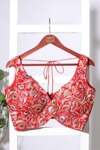 Red Georgette Resham And Sequins Embroidered Readymade Blouse