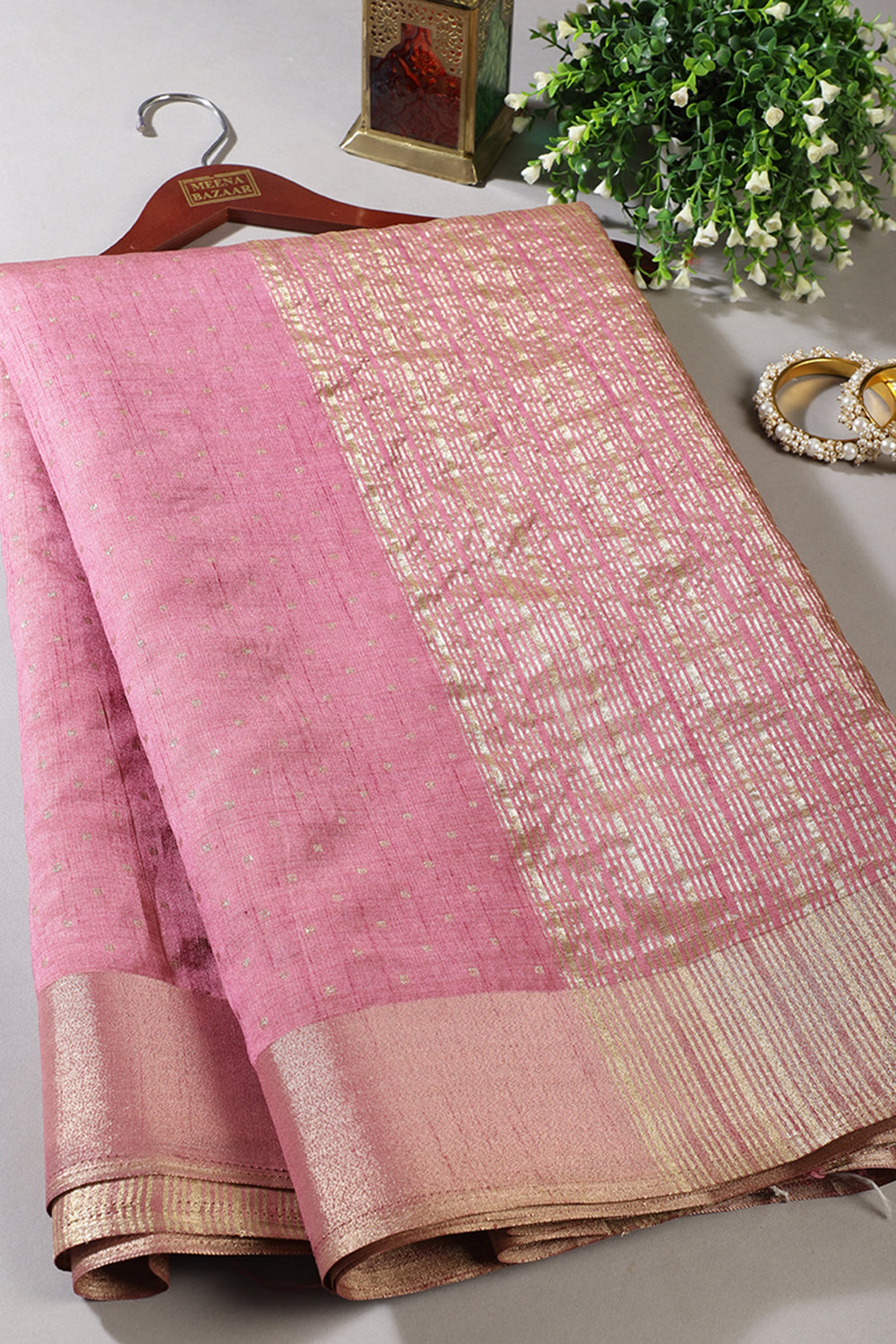 Dusty Pink Zari Woven Silk Saree
