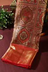 Gold & Pink Color Kanjivaram Pure Silk Handloom Gold Copper Zari Saree with Meenakari Pattern