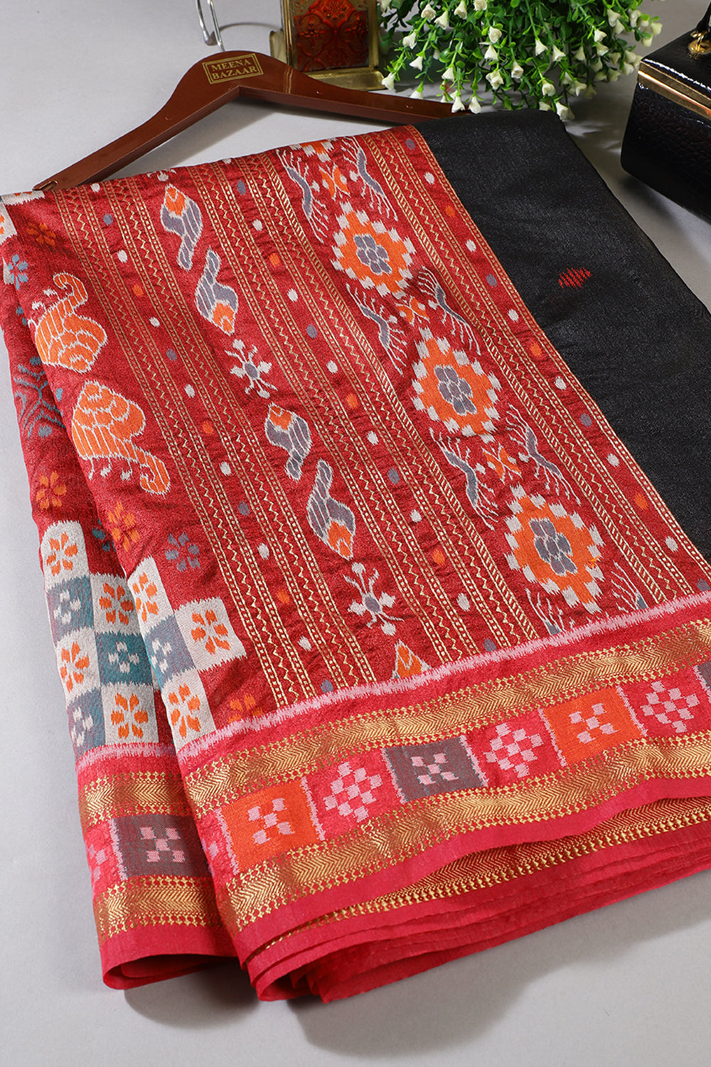 Black Tussar Silk Reham Woven Saree