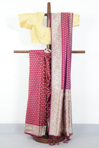 Wine Silk Zari Woven And Swaroski Work Saree