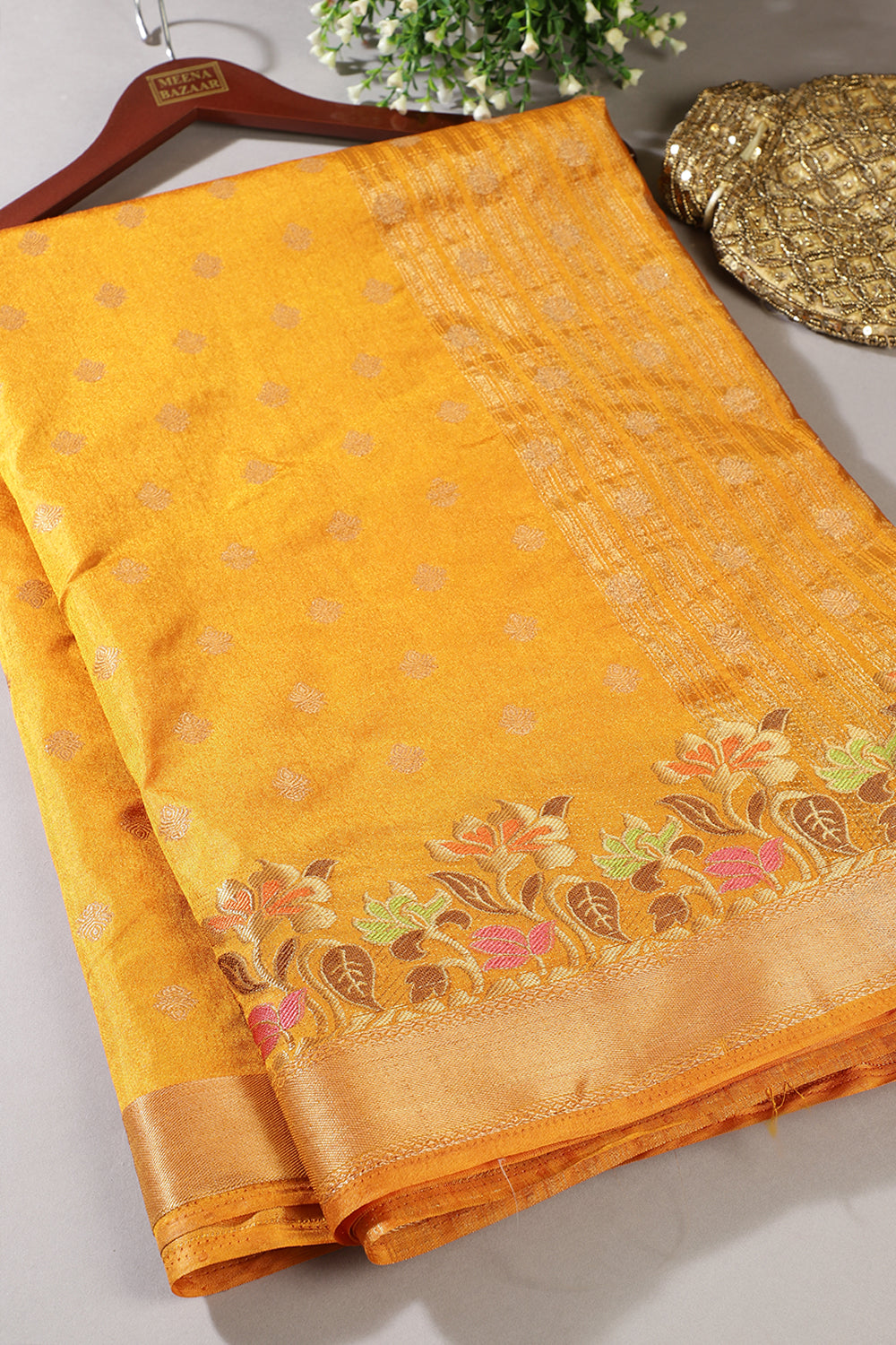 Mustard Color Silk Resham & Zari Woven Saree