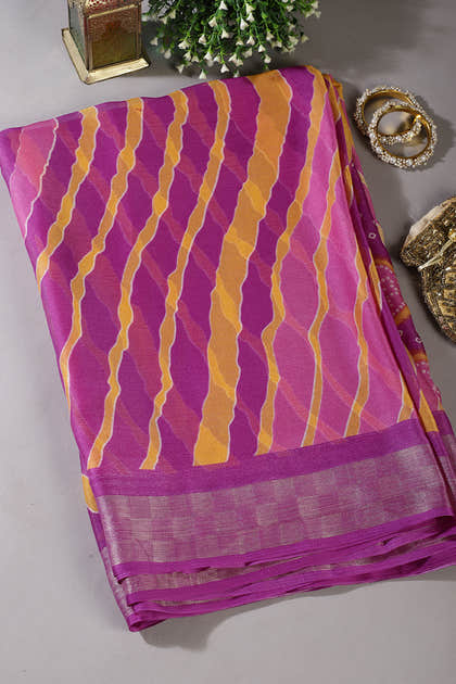 Purple & Yellow Color Chiffon Printed Saree
