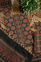 Bottle Green Cambric Cotton Printed And Mirror Wrok Unstitched Suit Material