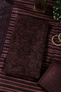 Wine & Black Digital Printed Chanderi Cotton Unstiched Suit Material